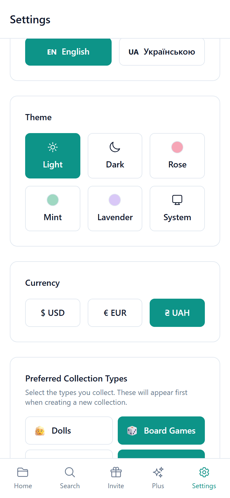 Pagina de configuracion