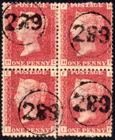 Penny Red with telegraphic cancel