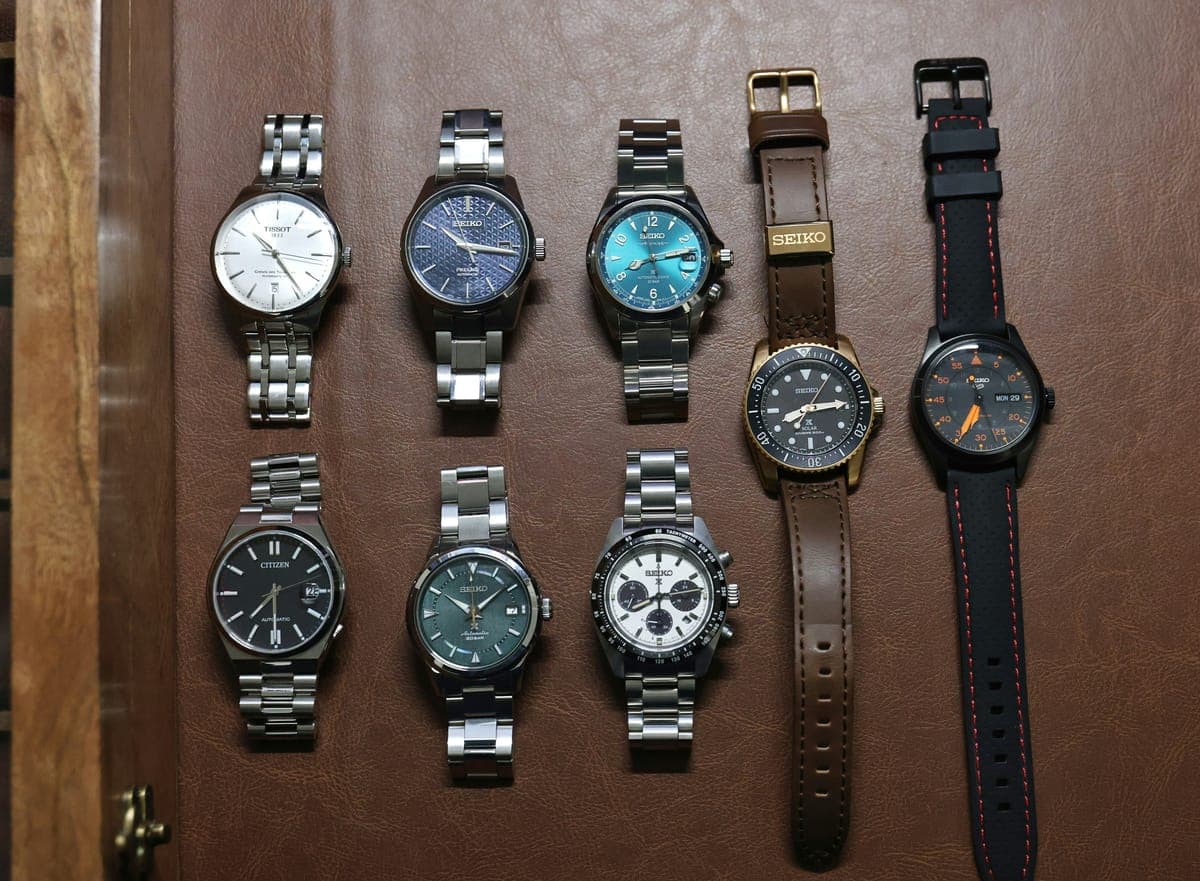 Colección de relojes, incluyendo Seiko y Citizen